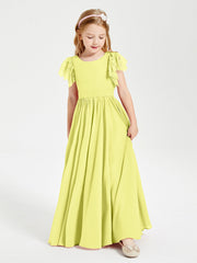 Abiti Damigella Junior In Chiffon Pizzo Maniche A Farfalla Scollo Rotondo Narciso