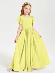 Abiti Damigella Junior In Chiffon Pizzo Maniche A Farfalla Scollo Rotondo Narciso