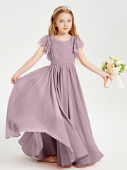 Abiti Damigella Junior In Chiffon Pizzo Maniche A Farfalla Scollo Rotondo Crepuscolo