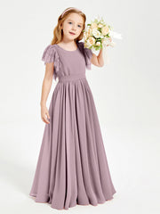 Abiti Damigella Junior In Chiffon Pizzo Maniche A Farfalla Scollo Rotondo Crepuscolo