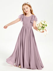 Abiti Damigella Junior In Chiffon Pizzo Maniche A Farfalla Scollo Rotondo Crepuscolo