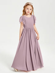 Abiti Damigella Junior In Chiffon Pizzo Maniche A Farfalla Scollo Rotondo Crepuscolo