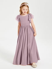 Abiti Damigella Junior In Chiffon Pizzo Maniche A Farfalla Scollo Rotondo Crepuscolo