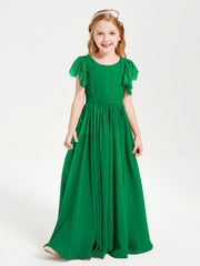 Abiti Damigella Junior In Chiffon Pizzo Maniche A Farfalla Scollo Rotondo Smeraldo