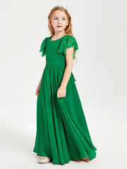 Abiti Damigella Junior In Chiffon Pizzo Maniche A Farfalla Scollo Rotondo Smeraldo