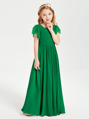 Abiti Damigella Junior In Chiffon Pizzo Maniche A Farfalla Scollo Rotondo Smeraldo