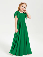 Abiti Damigella Junior In Chiffon Pizzo Maniche A Farfalla Scollo Rotondo Smeraldo