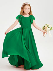 Abiti Damigella Junior In Chiffon Pizzo Maniche A Farfalla Scollo Rotondo Smeraldo
