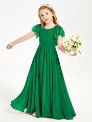 Abiti Damigella Junior In Chiffon Pizzo Maniche A Farfalla Scollo Rotondo Smeraldo