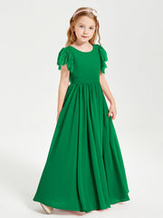 Abiti Damigella Junior In Chiffon Pizzo Maniche A Farfalla Scollo Rotondo Smeraldo