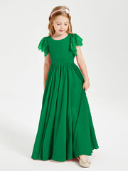 Abiti Damigella Junior In Chiffon Pizzo Maniche A Farfalla Scollo Rotondo Smeraldo
