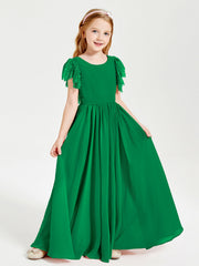 Abiti Damigella Junior In Chiffon Pizzo Maniche A Farfalla Scollo Rotondo Smeraldo