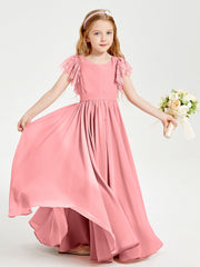 Abiti Damigella Junior In Chiffon Pizzo Maniche A Farfalla Scollo Rotondo Fenicottero