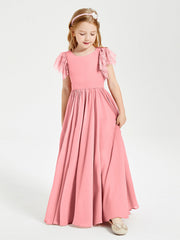 Abiti Damigella Junior In Chiffon Pizzo Maniche A Farfalla Scollo Rotondo Fenicottero