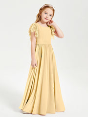 Abiti Damigella Junior In Chiffon Pizzo Maniche A Farfalla Scollo Rotondo Oro