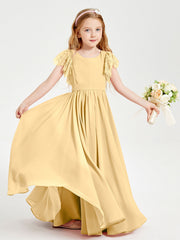 Abiti Damigella Junior In Chiffon Pizzo Maniche A Farfalla Scollo Rotondo Oro
