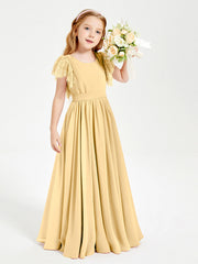 Abiti Damigella Junior In Chiffon Pizzo Maniche A Farfalla Scollo Rotondo Oro