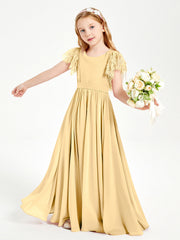 Abiti Damigella Junior In Chiffon Pizzo Maniche A Farfalla Scollo Rotondo Oro