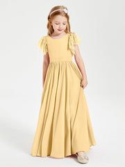 Abiti Damigella Junior In Chiffon Pizzo Maniche A Farfalla Scollo Rotondo Oro