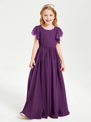 Abiti Damigella Junior In Chiffon Pizzo Maniche A Farfalla Scollo Rotondo Viola