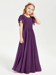 Abiti Damigella Junior In Chiffon Pizzo Maniche A Farfalla Scollo Rotondo Viola