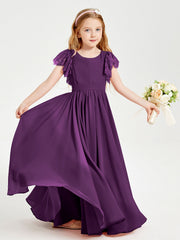 Abiti Damigella Junior In Chiffon Pizzo Maniche A Farfalla Scollo Rotondo Viola