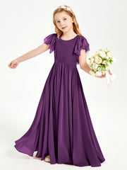 Abiti Damigella Junior In Chiffon Pizzo Maniche A Farfalla Scollo Rotondo Viola