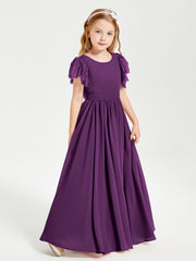 Abiti Damigella Junior In Chiffon Pizzo Maniche A Farfalla Scollo Rotondo Viola