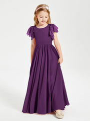 Abiti Damigella Junior In Chiffon Pizzo Maniche A Farfalla Scollo Rotondo Viola