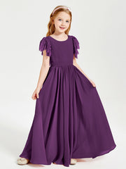 Abiti Damigella Junior In Chiffon Pizzo Maniche A Farfalla Scollo Rotondo Viola