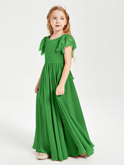 Abiti Damigella Junior In Chiffon Pizzo Maniche A Farfalla Scollo Rotondo Verde