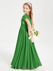 Abiti Damigella Junior In Chiffon Pizzo Maniche A Farfalla Scollo Rotondo Verde