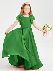 Abiti Damigella Junior In Chiffon Pizzo Maniche A Farfalla Scollo Rotondo Verde