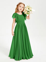 Abiti Damigella Junior In Chiffon Pizzo Maniche A Farfalla Scollo Rotondo Verde