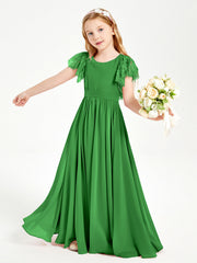 Abiti Damigella Junior In Chiffon Pizzo Maniche A Farfalla Scollo Rotondo Verde