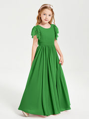 Abiti Damigella Junior In Chiffon Pizzo Maniche A Farfalla Scollo Rotondo Verde