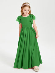 Abiti Damigella Junior In Chiffon Pizzo Maniche A Farfalla Scollo Rotondo Verde