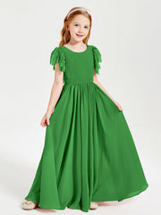 Abiti Damigella Junior In Chiffon Pizzo Maniche A Farfalla Scollo Rotondo Verde