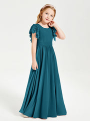 Abiti Damigella Junior In Chiffon Pizzo Maniche A Farfalla Scollo Rotondo Blu Inchiostro