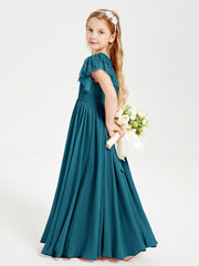 Abiti Damigella Junior In Chiffon Pizzo Maniche A Farfalla Scollo Rotondo Blu Inchiostro