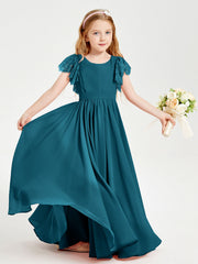 Abiti Damigella Junior In Chiffon Pizzo Maniche A Farfalla Scollo Rotondo Blu Inchiostro