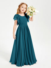Abiti Damigella Junior In Chiffon Pizzo Maniche A Farfalla Scollo Rotondo Blu Inchiostro