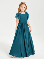 Abiti Damigella Junior In Chiffon Pizzo Maniche A Farfalla Scollo Rotondo Blu Inchiostro