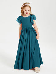 Abiti Damigella Junior In Chiffon Pizzo Maniche A Farfalla Scollo Rotondo Blu Inchiostro