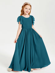 Abiti Damigella Junior In Chiffon Pizzo Maniche A Farfalla Scollo Rotondo Blu Inchiostro