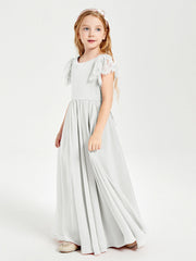 Abiti Damigella Junior In Chiffon Pizzo Maniche A Farfalla Scollo Rotondo Avorio