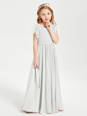 Abiti Damigella Junior In Chiffon Pizzo Maniche A Farfalla Scollo Rotondo Avorio