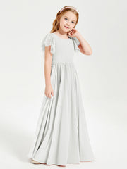 Abiti Damigella Junior In Chiffon Pizzo Maniche A Farfalla Scollo Rotondo Avorio