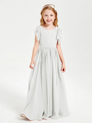 Abiti Damigella Junior In Chiffon Pizzo Maniche A Farfalla Scollo Rotondo Avorio