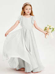 Abiti Damigella Junior In Chiffon Pizzo Maniche A Farfalla Scollo Rotondo Avorio